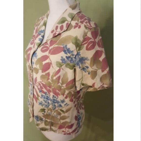 Caribbean Joe Blouse Womens Large Linen Hawaiian - Picture 3 of 7